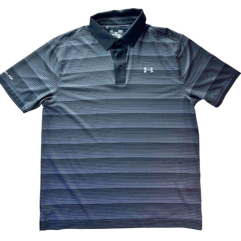 Under Armour Mens Striped Polo Shirt Loose Fit HeatGear Coldblack LG
